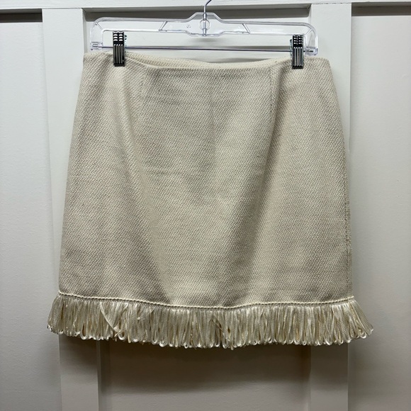 Boston Proper Yellow Floral Embroidered Mini Skirt with Fringe - Picture 2 of 5